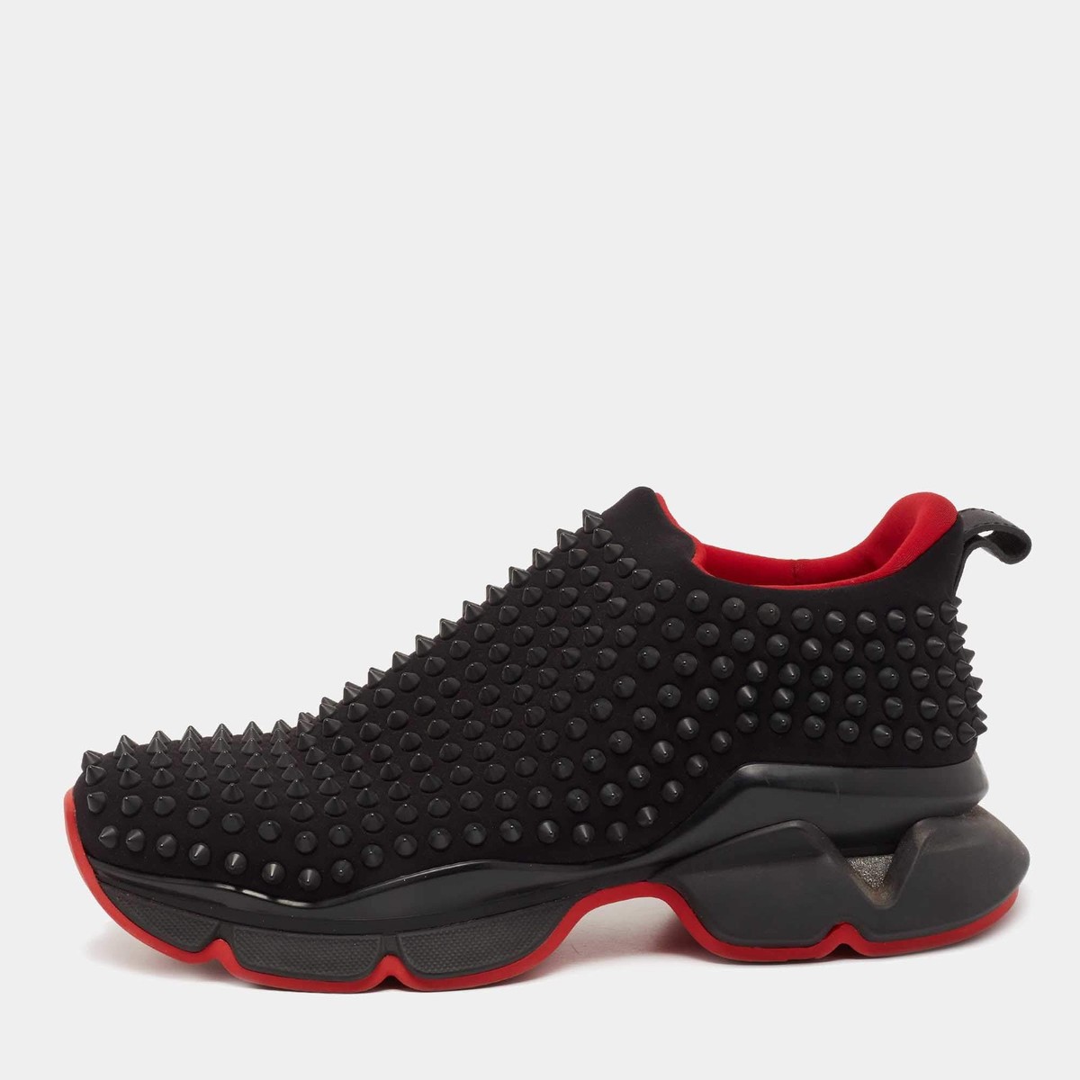 Christian Louboutin Black Stretch Fabric Spike Sock Slip On
