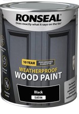 Image of Ronseal 10 Year Weatherproof 2 in 1 Wood Paint Black Satin 750ml