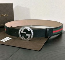 Authentic Gucci Black Green And Red Leather Belt - 90cm Men's Size 30-32