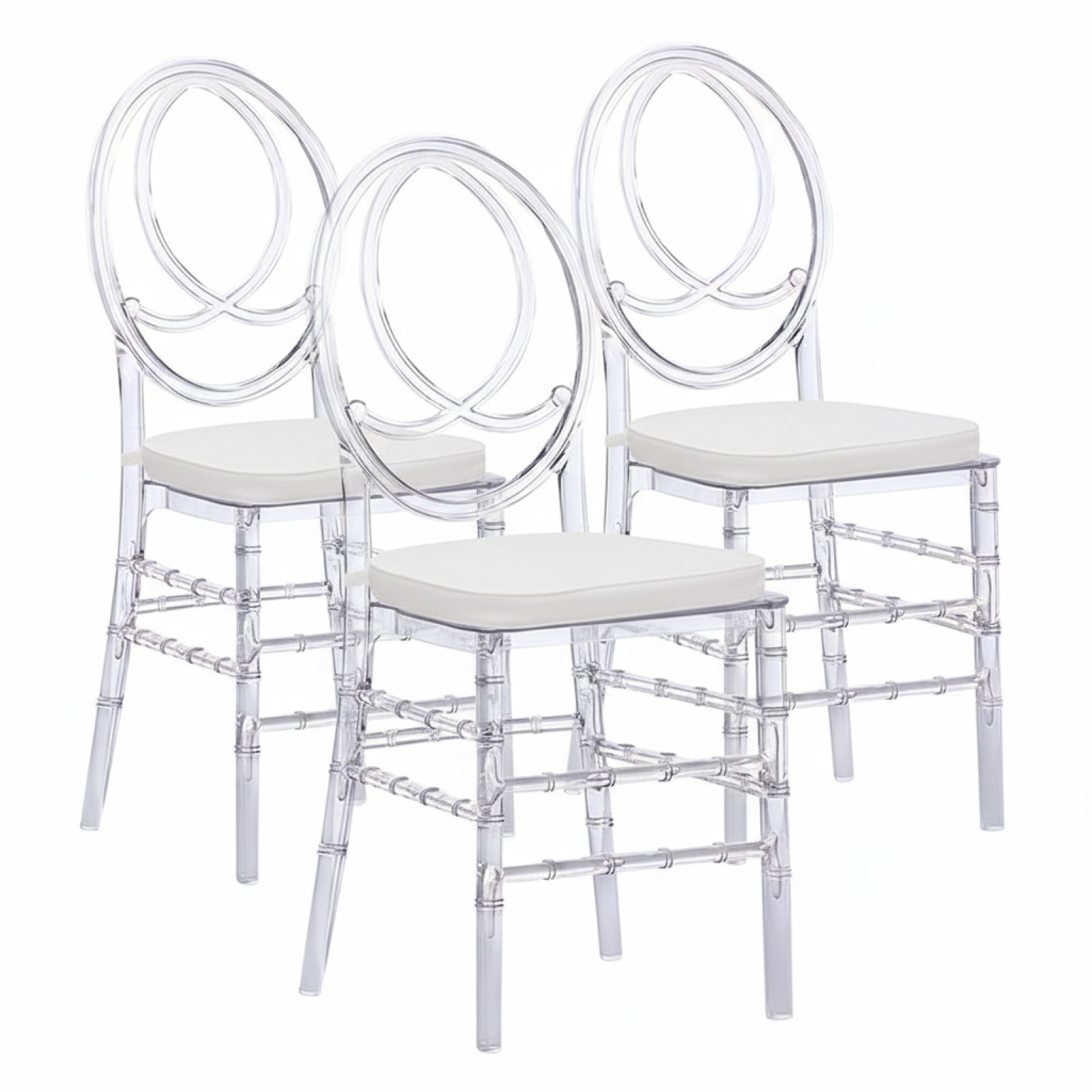 Elegant Set of 3 Clear Acrylic Chiavari Ghost Chairs Cushions for Dining Events