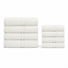 Premium 8 Piece Cotton Towel Set 500 GSM Ring Spun Soft Bath Hand Towels Cream