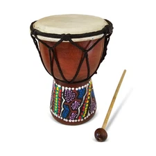 6" Hand Carved Wooden Djembe Drum with Beater – African Style Bongo Percussion