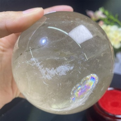 2LB 3.3''Natural A+Rainbow Smoky Quartz Sphere Crystal Reiki Ball Energy Decor