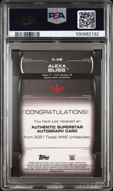 Alexa Bliss 2021 Topps WWE Undisputed A-AB On Card Auto /199 PSA 8 view 2