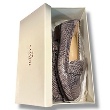 Coach Flint Grey Sand Printed Snake Loafers 9M with Metal Logo and Box