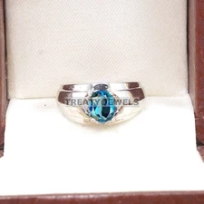 London Blue Topaz Oval Gemstone With 925 Sterling Silver Ring For Men's #B260 #