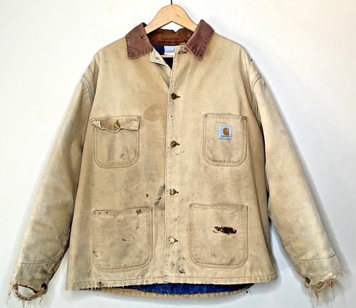Abrigo de Granero Carhartt Tareas Chaqueta Beige Forrado con Manta Para Hombre Talla XL 90s Envejecido