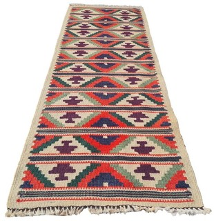 Amazing Hand Knotted Vintage Turkish Kilim Kilm Wool Area Rug 3.10 x 1.4 Ft