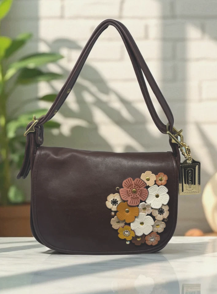 Coach Vintage Reloved Glovetan Brown Tea Roses Hobo Crossbody Convertible Bag - Image 2 of 4