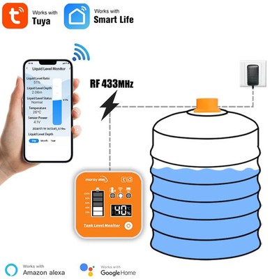Tuya Smart LED Gateway Liquid Level Sensor Ultrasonic Tank Level Measuring Tool