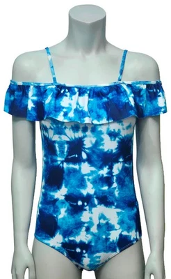 Maillot De Bain Femme 1 Pièce Bleu Bretelles Spaghetti Avec Brides - Photo 1/4