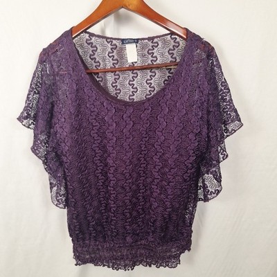 Lavish Blouse Top Womens Top Size L Pullover Lace Sheer Lined 