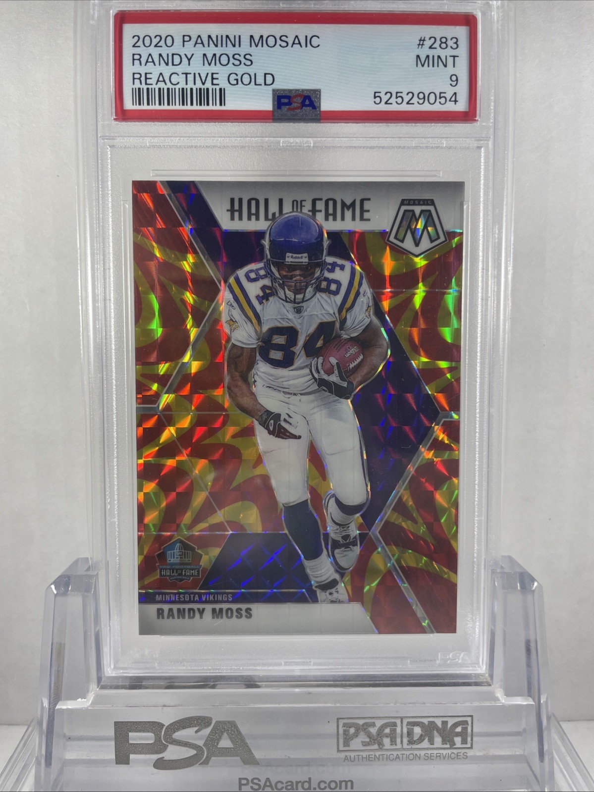 2020 Panini Mosaic Hall of Fame Randy Moss #283 Reactive Gold Prizm PSA 9 Rare
