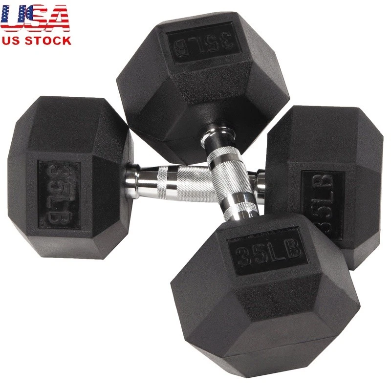 Rubber Hex Dumbbell 35 lbs Non-Slip Grip Home Gym Strength Training Pair New