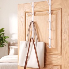 2 Pack over the Door Hooks with 6 Vertical Hanger, White