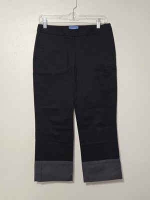 Simply Vera Vera Wang Black Crop Pants Gray Cuff Straight Leg Sz 2 Career Casual