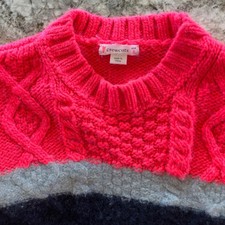 Crewcuts J.Crew Kids Sz 8 Cable Knit Wool Alpaca Colorblock Sweater Orange Navy