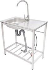 Freestanding Outdoor Utility Sink, Stainless Steel Single Bowl with Faucet
