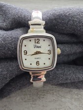 Vivani Pearlized Dial Square Case 21.5 mm Open Cuff Hinge Bracelet Band Watch 