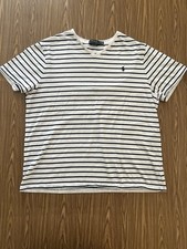 Polo Ralph Lauren T Shirt Mens XXL Custom Slim Fit White Striped V Neck Preppy