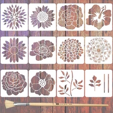 12PCS Large Flower Stencils for Painting on Wood 12 x 12 Inch Giant Wall Stencil