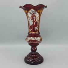 Antike böhmische Biedermeier Prunkvase Rubinglas Golddekor 22,5cm