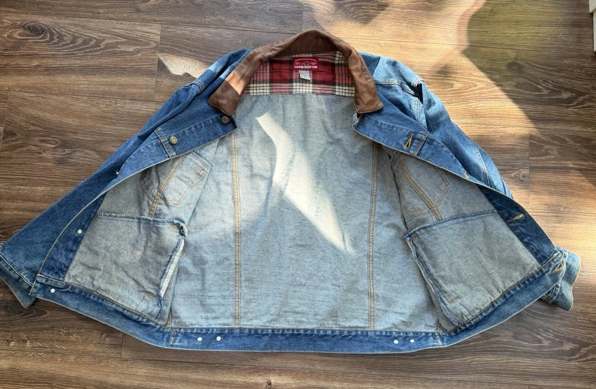 Vintage Marlboro Country Store Denim Jacket Mens XL Leather Collar Western - product detail image 6