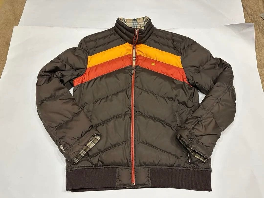 Burberry Black Label Down Jacket Brown Orange Yellow Stripe Reversible Used