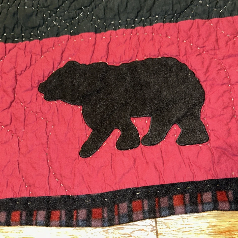 Colcha/jogo Woolrich Black Bear Crossing xadrez vermelho preto cabine aconchegante dupla 86X62 - Imagem 3 de 4