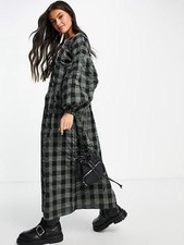 ASOS DESIGN Green Black Gingham Smock Midi Dress Size 6