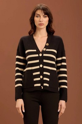 Take Two Strickjacke schwarz gestreift - Größe S Damenbekleidung Pullover und Strickjacke