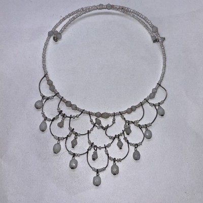 Vintage Boho Style Spring Wired White Color Beaded Bib Choker Necklace