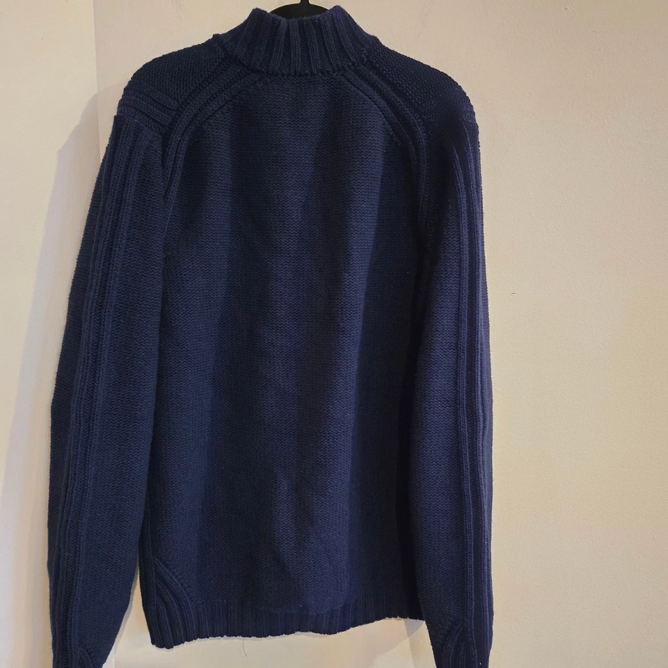 Ermenegildo Zegna Wool Sweater Size XL/54 Navy Chunky Mock Neck 5 Button  - Image 2 of 4