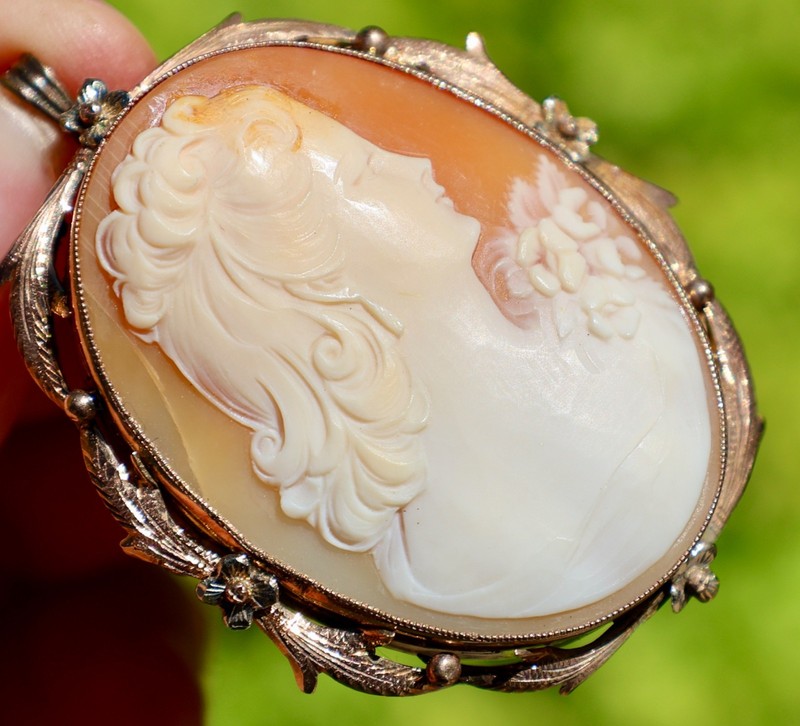 10K ROSE WHITE GOLD 16.7 GRAMS 2'' X 1.6'' VINTAGE OLD CAMEO BROOCH PENDANT *1