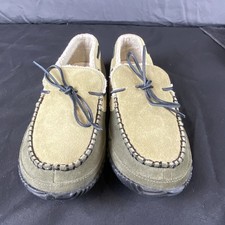 Sorel Slippers Men Sz 9 Gray Fur Lined Leather Dude Moccasin