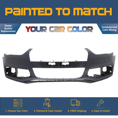 For 2013-2016 AUDI S4; Front Bumper; w/HL Washer; w/o Warning System Painted