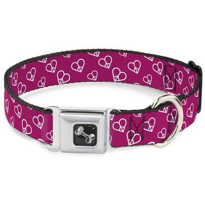 Buckle-Down Pet Collar, Dog Collar Metal Seatbelt Buckle, Mini Peace Hearts Fuch