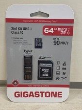 NEW SEALED Gigastone MicroSDXC UHS-1 U1 Memory Card 64 GB 3 in 1 Kit C1