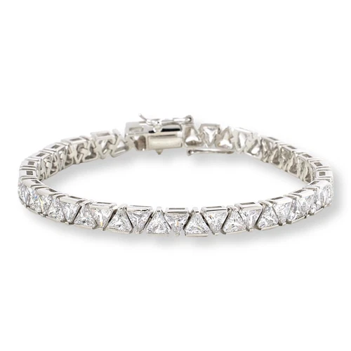 Absolute Sterling Silver Magic Magnet Clasp Trilliant-cut Line Bracelet, 7" - Afbeelding 1 van 3