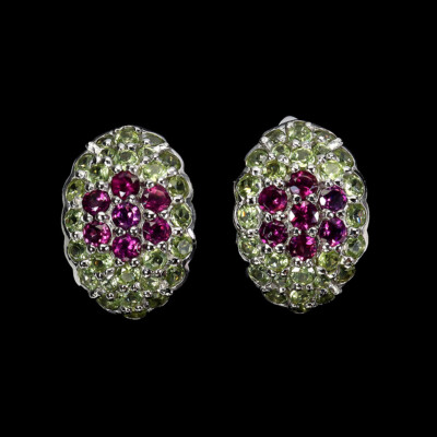925 Sterling Silver Earrings Round Rhodolite Garnet Peridot Gemstone Jewelry