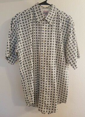 Bugle Boy Shirt Small Square Print Button Up Short Sleeve Vintage Nice