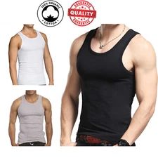 3 Pc Men 100% Cotton A-Shirt Tank Top Ribbed Undershirt Wife Beater Black White