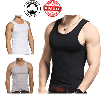 #ad #ad 3 Pc Men 100% Cotton A Shirt Tank Top Ribbed Undershirt Wife Beater Black White $12.99