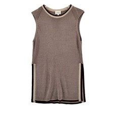 Aritzia Wilfred Sleeveless Tunic Sweater SZ Small Maroon Beige Stripe Side Slit