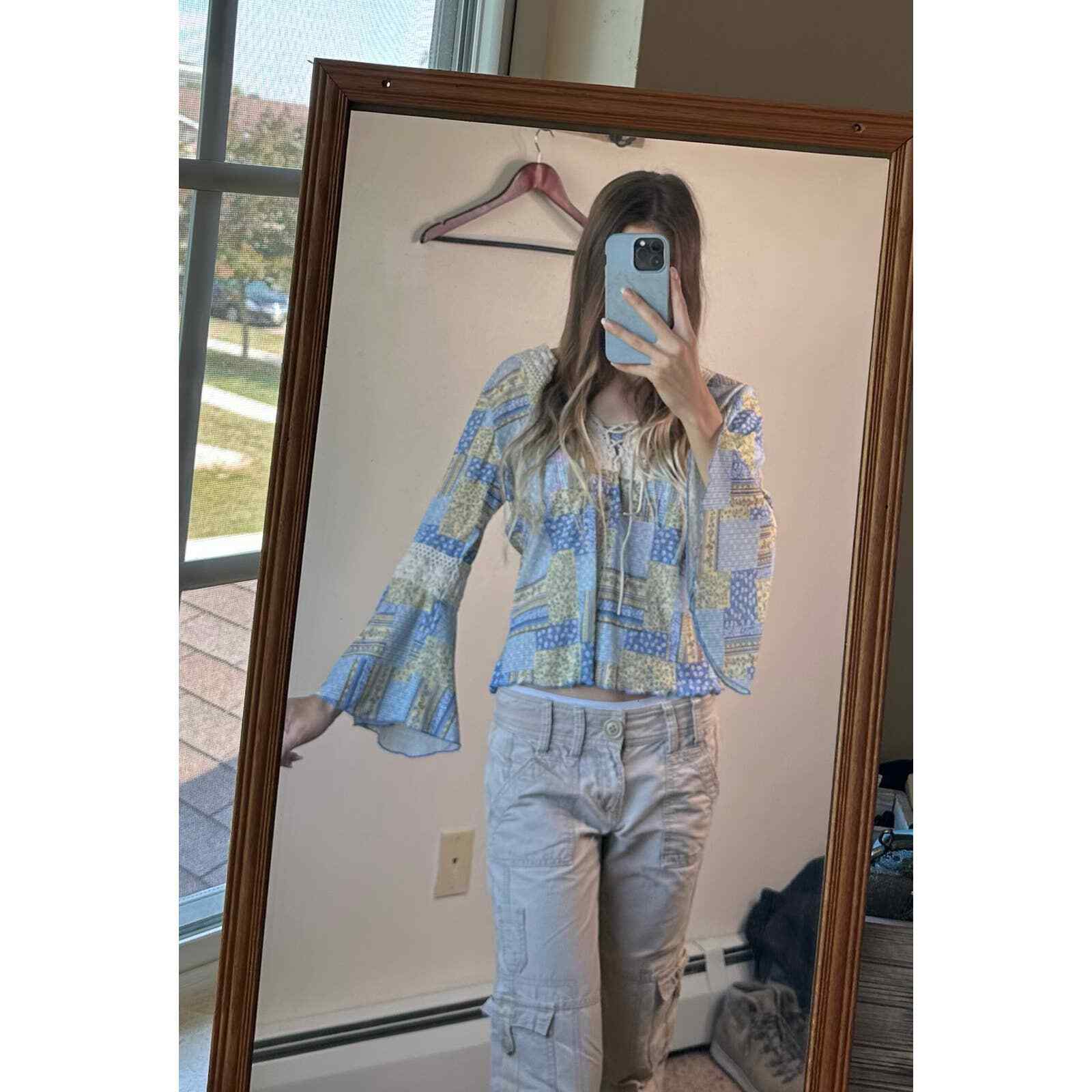 No Boundaries Patchwork Crochet Blouse Shirt Top - image 2