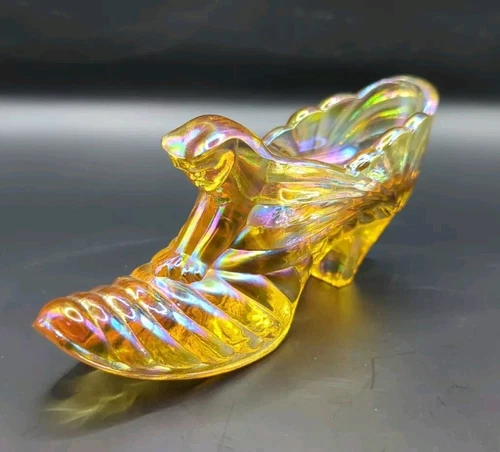Vintage Fenton Cat Head Shoe/Slipper Beautiful IRIDESCENT Gold Luster