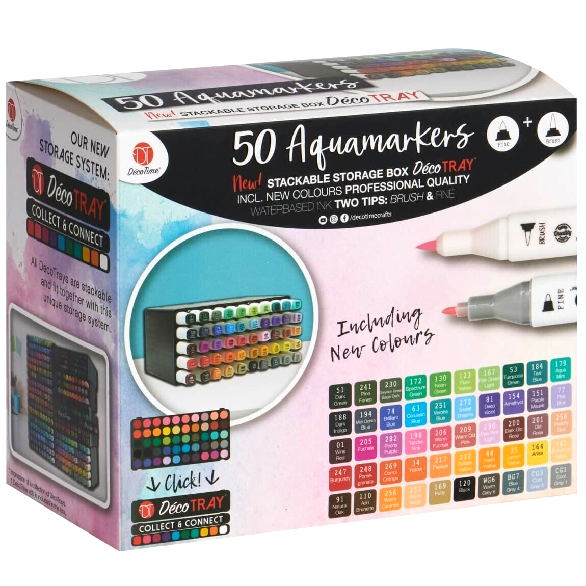 Decotime 50 Dual-Tip Aqua Markers, Stackable Deco Tray - | WhichOne