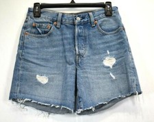 Levis 501 Premium Womens Distressed 5 Pocket Cotton Blue Cutoff Denim Shorts 25