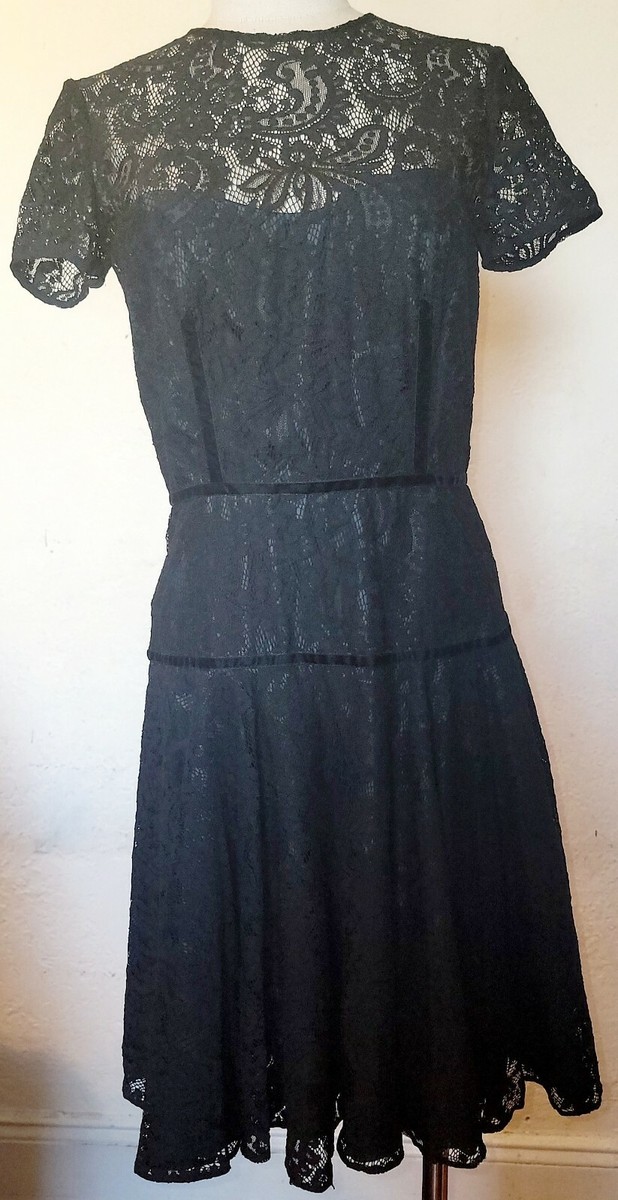 black lace dress with green underlay Jill Stuart Black Lace With Green Under Short Sleeve Dress Size 8