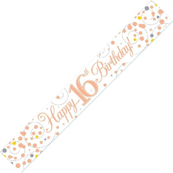 OakTree Happy 16th Birthday Folien-Banner – 9 Fuß Holografisch, Pink, Für Kindergeburtstag